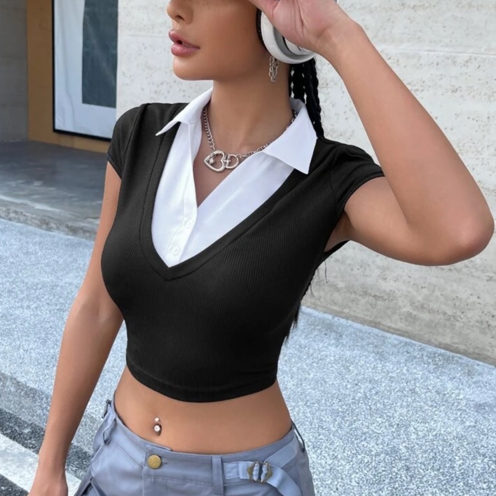 Color-block Ribbed Crop Tee - Picture 4 of 6